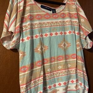 Denim 24/7 Multicolor Aztec Short Sleeve Top 3X